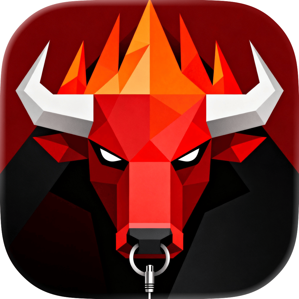 Taurus app icon: a fiery bull with a guitar cable plugged into its nose ring